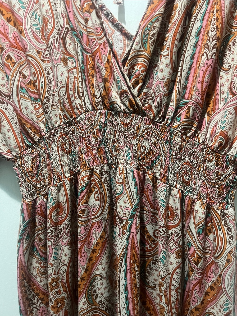 lovestitch Multicolor Paisley V-Neck Maxi Dress in Pink and Tan - Picture 3 of 8